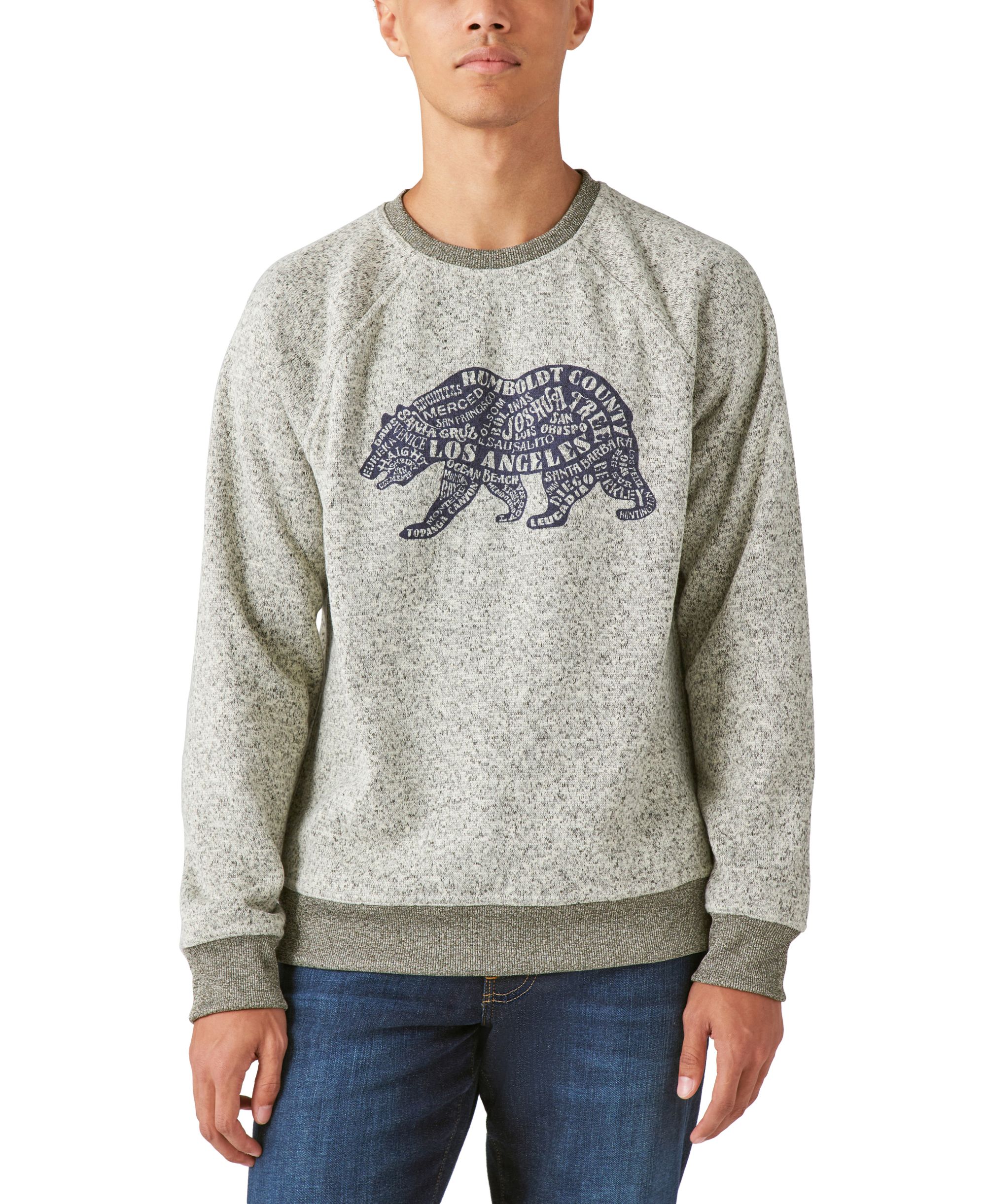 Men's Los Feliz Fleece California Bear Crew Neck Sweater Cream XL